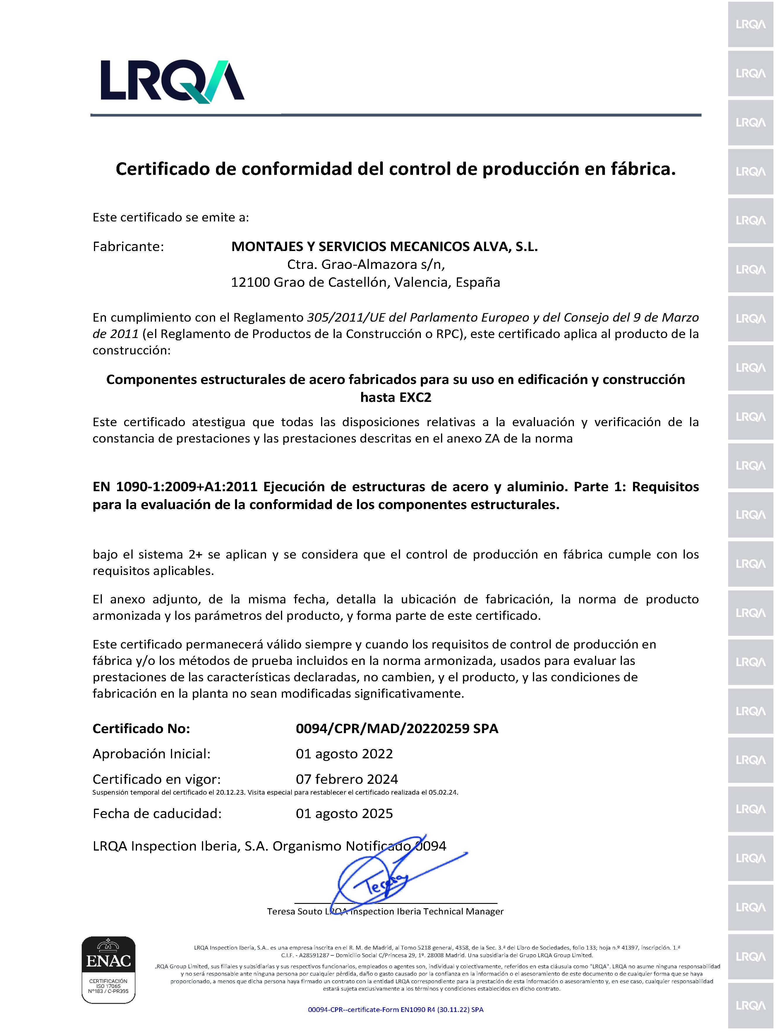 Certificado LRQA Página 1